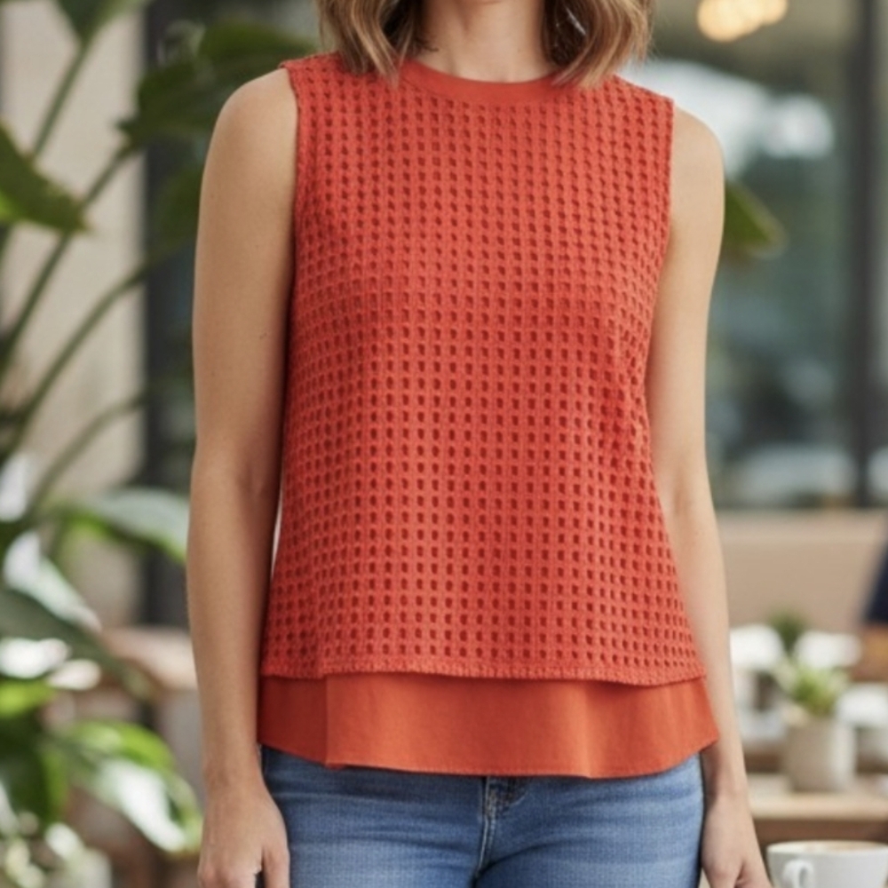 J. Crew Orange Sleeveless Layered Knit Top